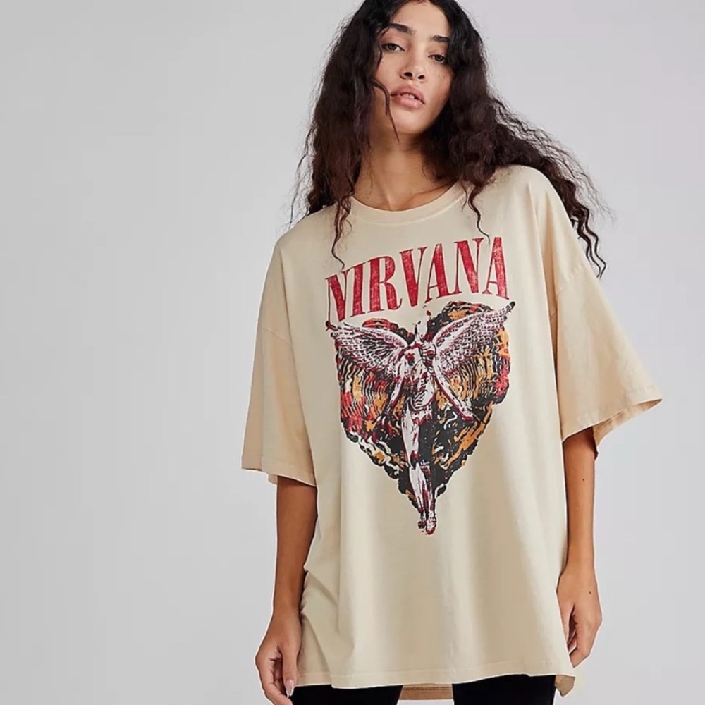 Rare NWT Daydreamer x Free People Nirvana Utero Creme Band T Shirt Rockstar Edgy